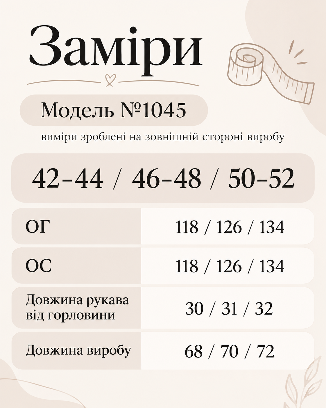 Заміри моделі 1045